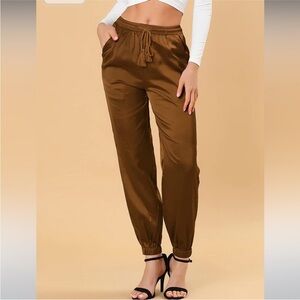 Brown High Waisted Track Pants with Pleats and Relaxed Fit
